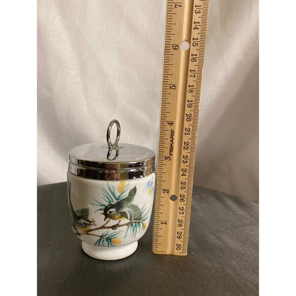 Vintage Royal Worcester Porcelain Egg Coddler with chrome top Birds Wren VGUC - Picture 15 of 16